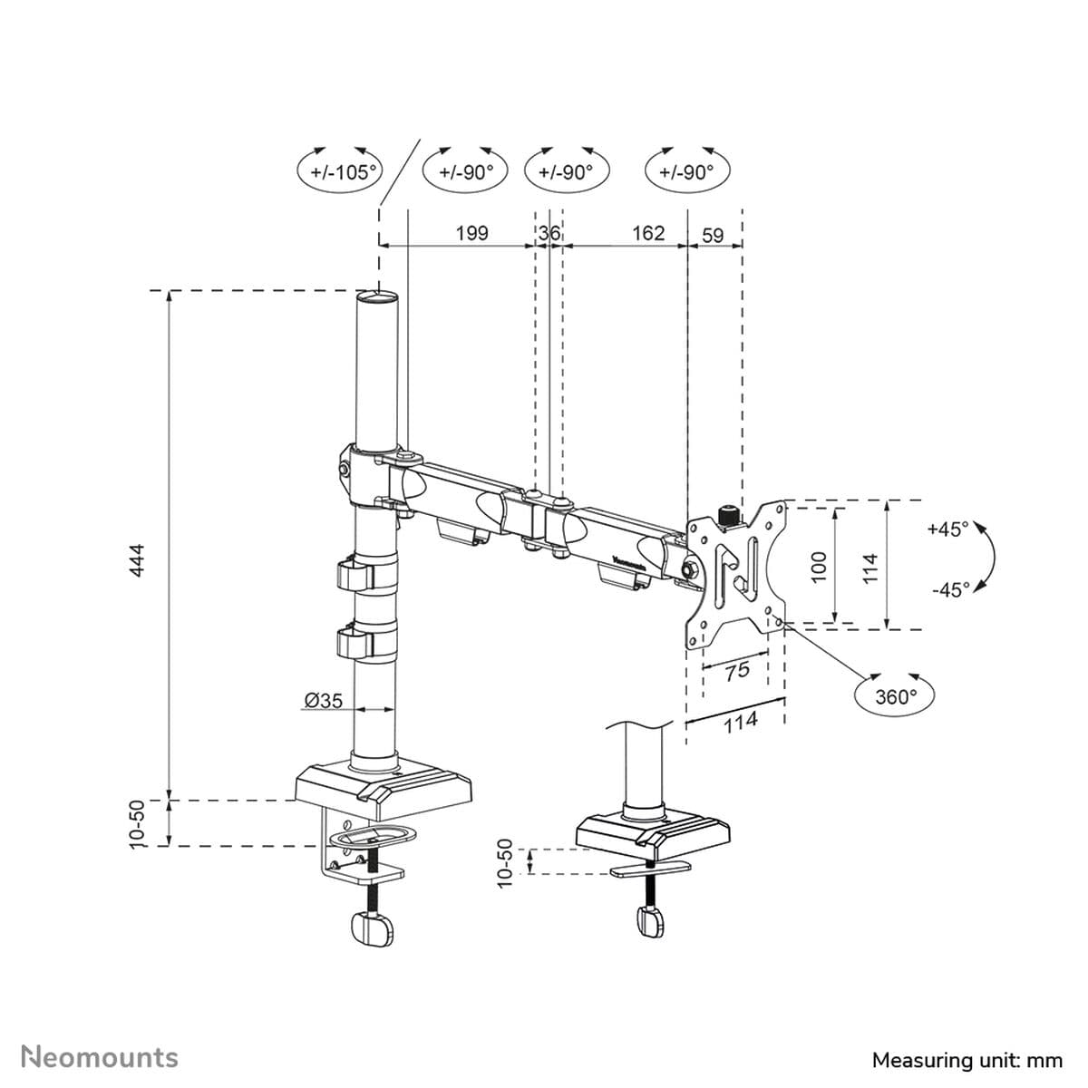 Support de table d'écran Neomounts DS60-600BL1 10" 32" - Image 3