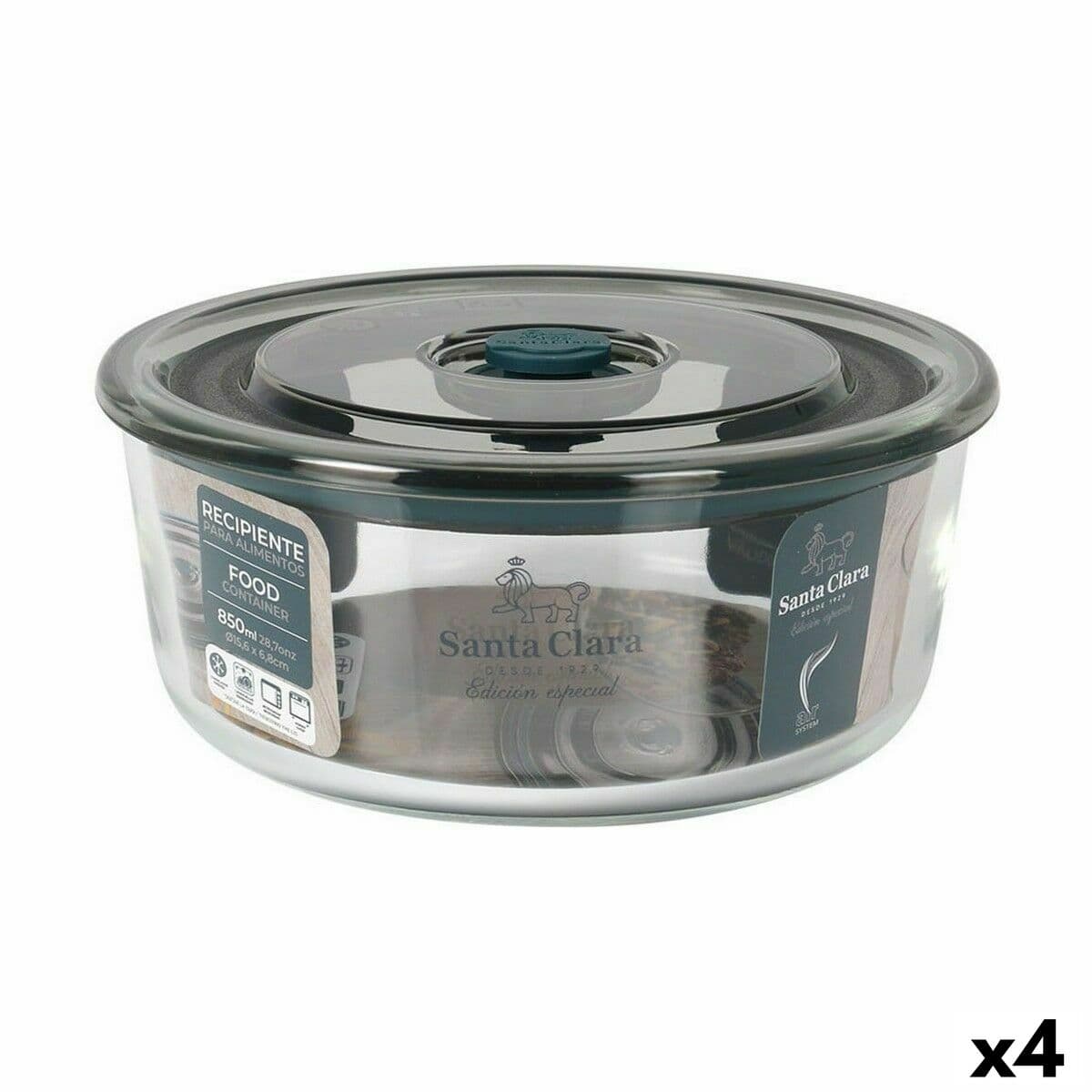 Hermetička Kutija za Ručak Santa Clara Siva 850 ml (4 kom.)