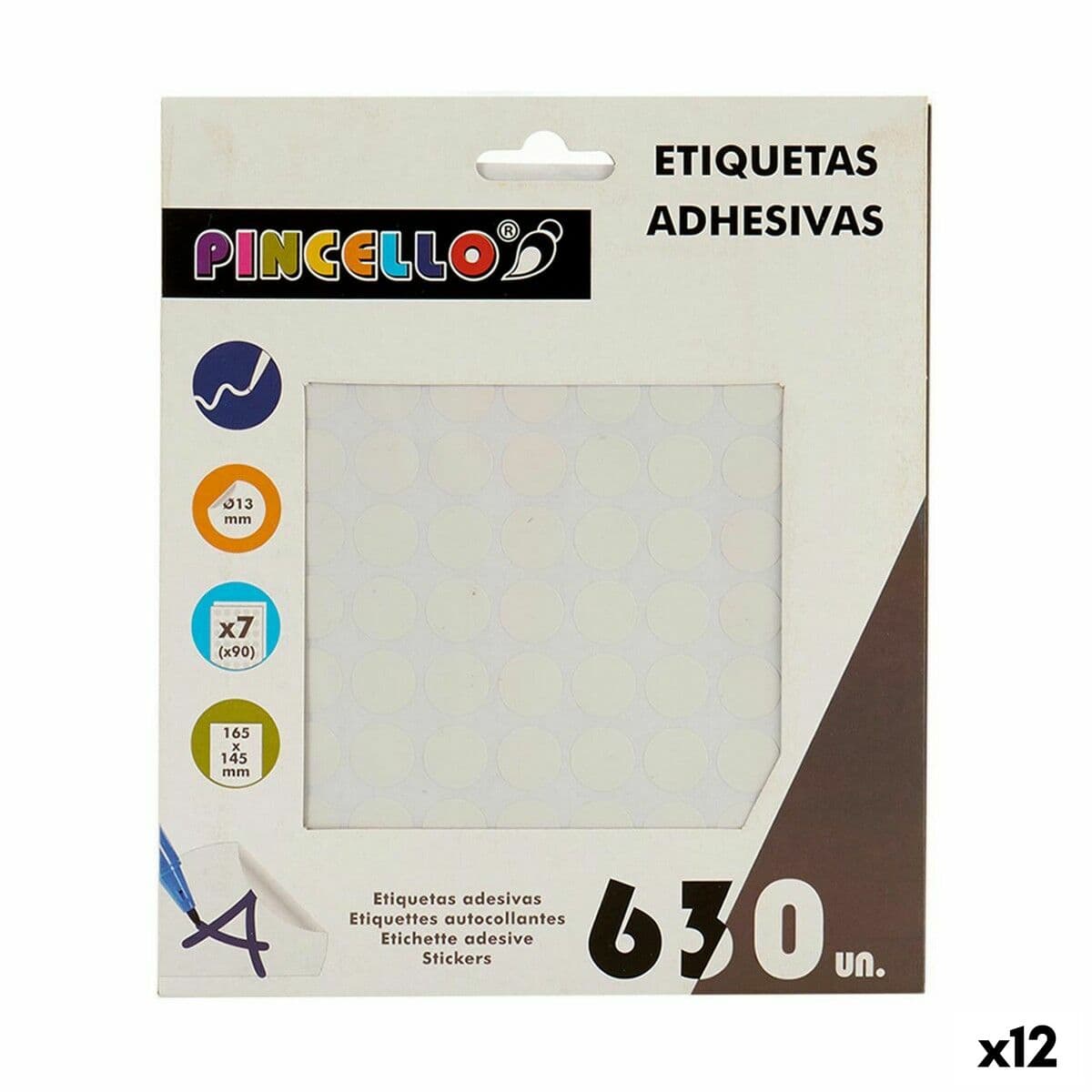 Etiquetas adhesivas Pincello Blanco Ø 13 mm 17 x 4 x 19 cm (12 Unidades)