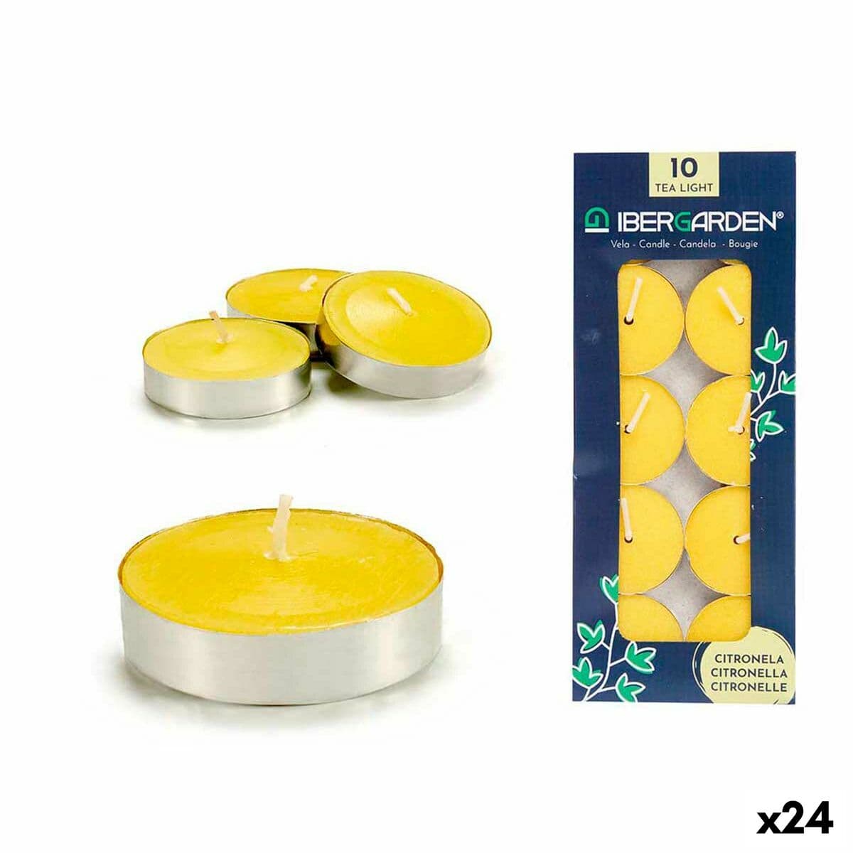 Set de Velas Ibergarden Amarillo Metal Cera Citronela 7,5 x 19 x 1,5 cm (24 Unidades)