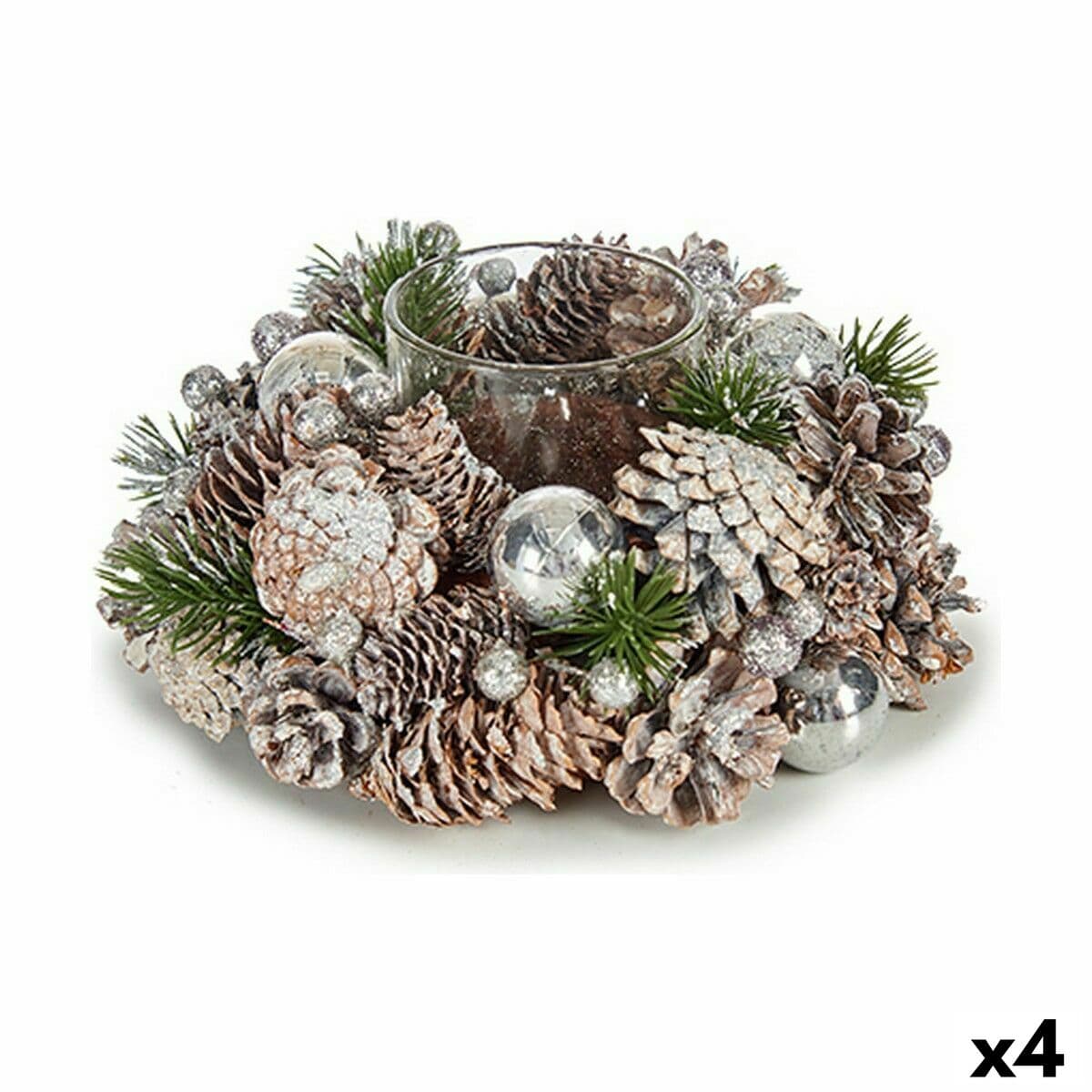 Weihnachtliche Kerzenhalter Krist+ Weiß Durchsichtig Silberfarben 19 x 9 x 19 cm (4 Stück)