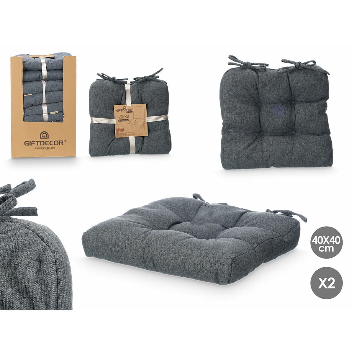 Set de cojines Gift Decor Gris 40 x 40 x 7 cm 2 Piezas (6 Unidades) - Image 3