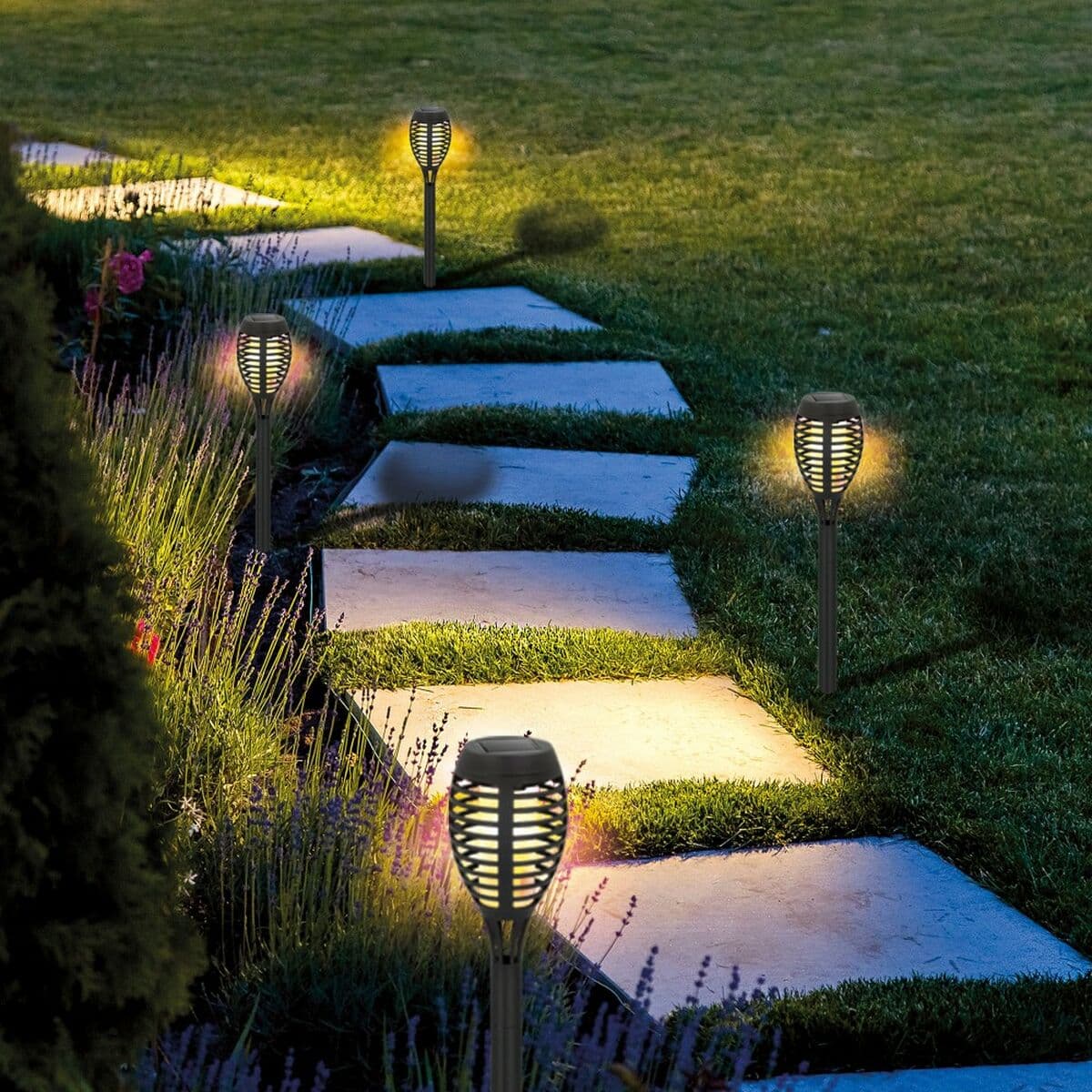 Set de antorchas solares de jardín Aktive Plástico 7,5 x 50 x 7,5 cm (4 Unidades) - Image 5