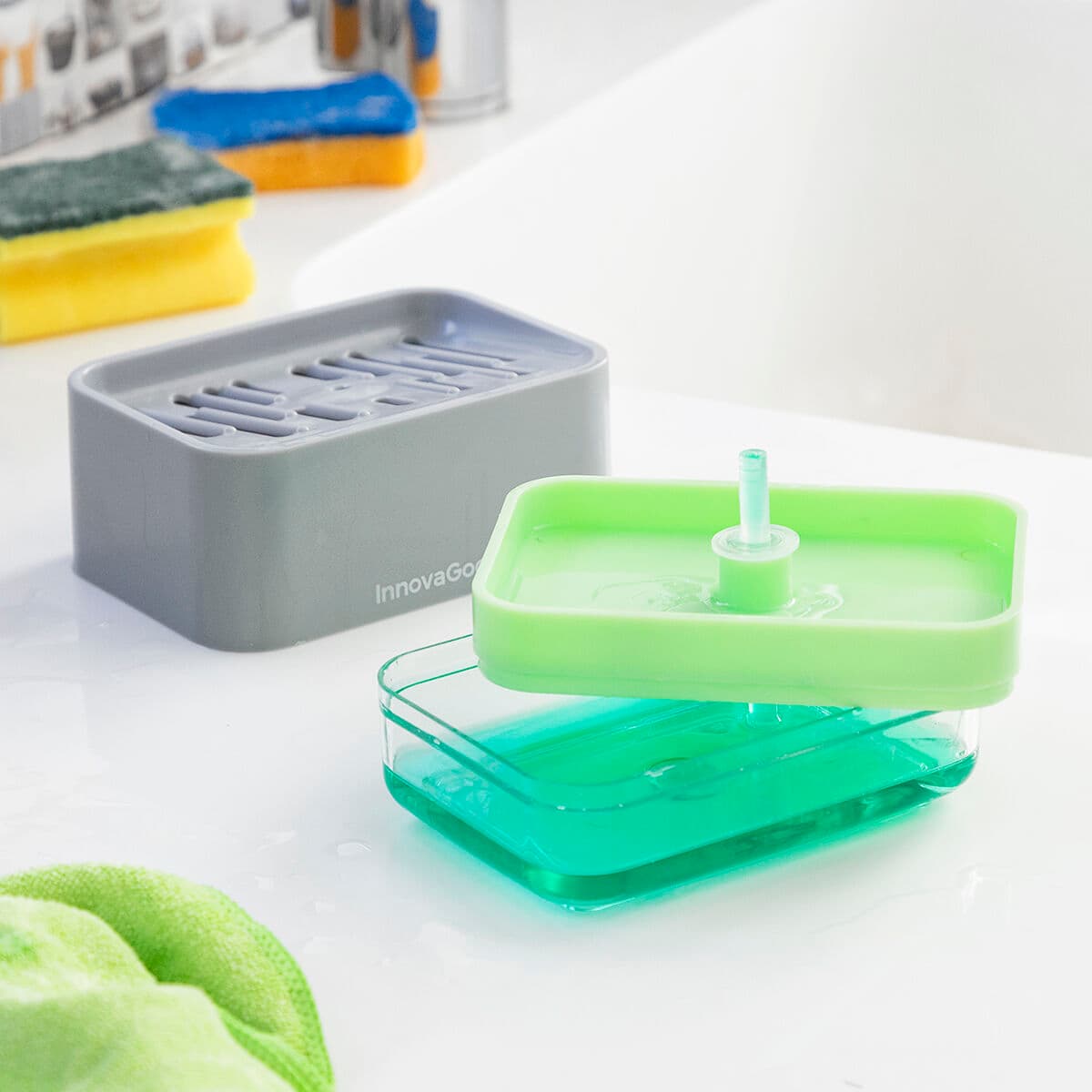Seifenspender 2 in 1 für Spülbecken Pushoap InnovaGoods - Image 4