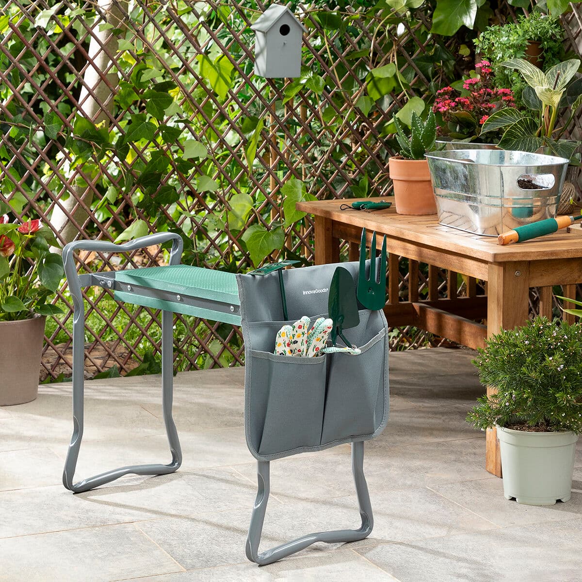 Banco de Jardinería Plegable con Bolsa para Herramientas 3 en 1 Situl InnovaGoods - Image 2