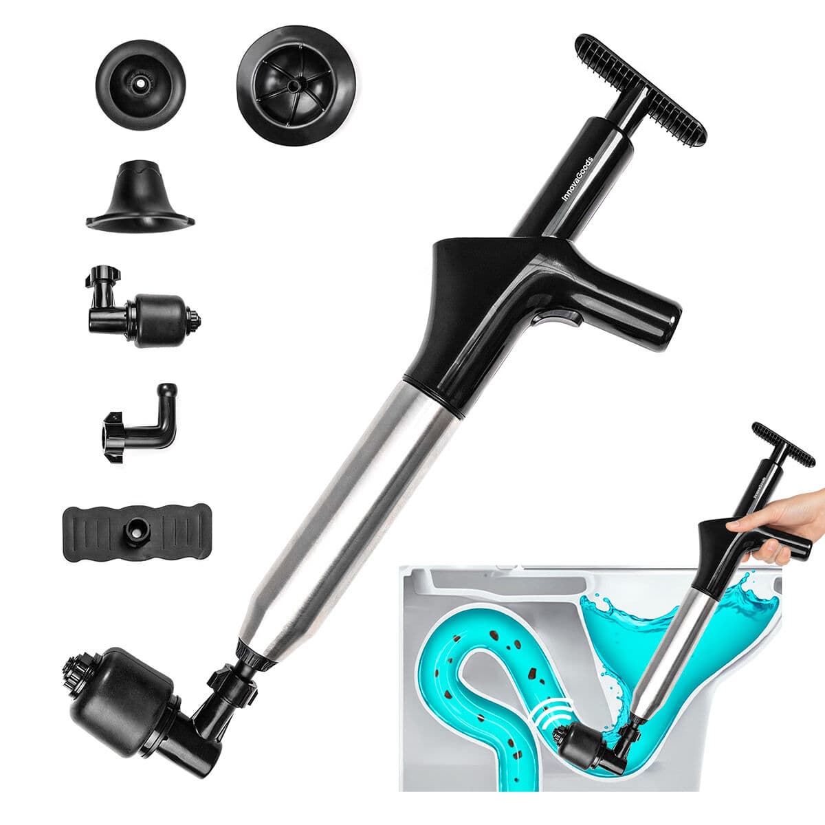 Högtrycks tryckluftsavloppsrensare med tillbehör och 5-i-1 manometer Jetpro InnovaGoods - Image 6