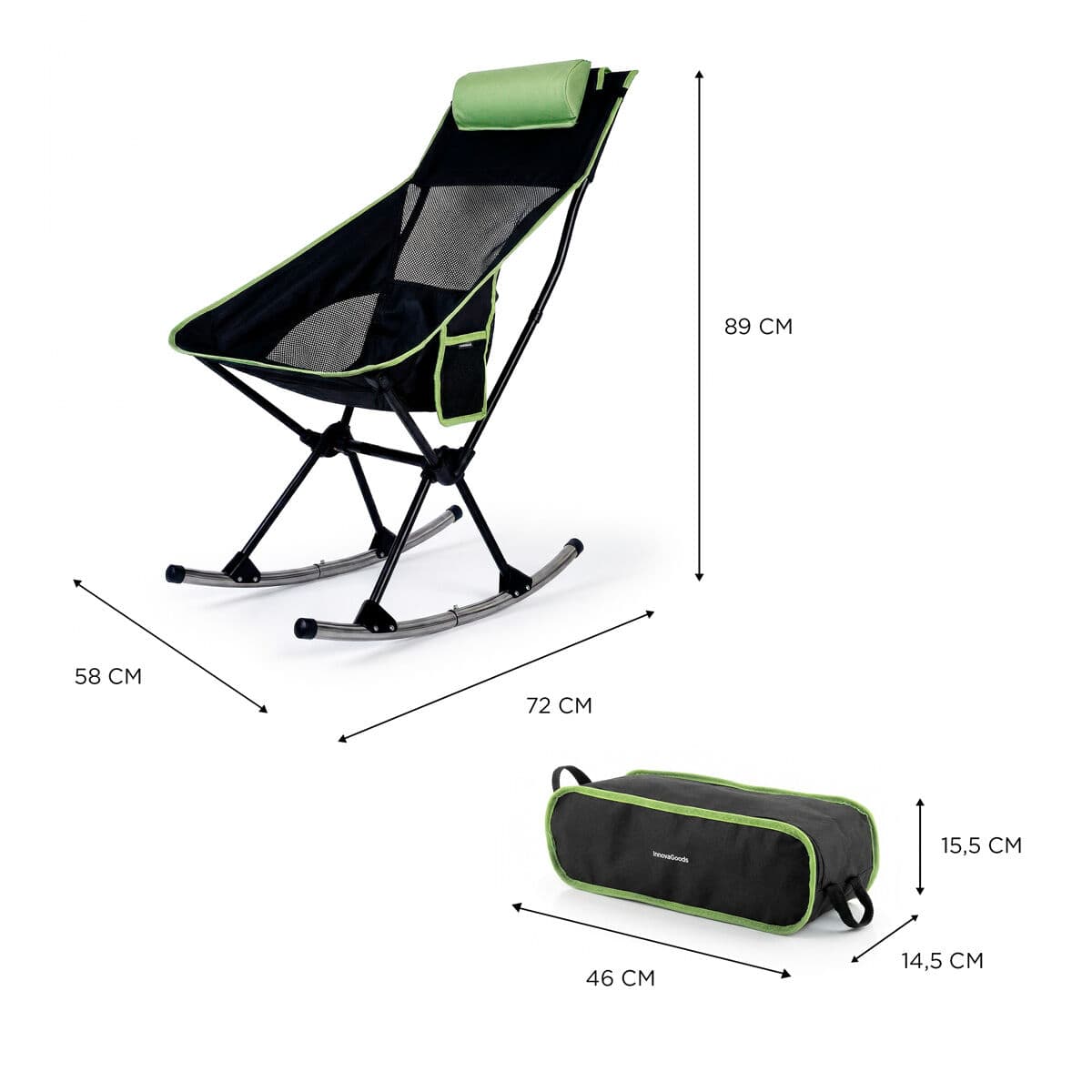 Sklopiva kamperska ljuljačka 2 u 1 s džepom, jastukom i torbom za nošenje Trillow InnovaGoods - Image 9