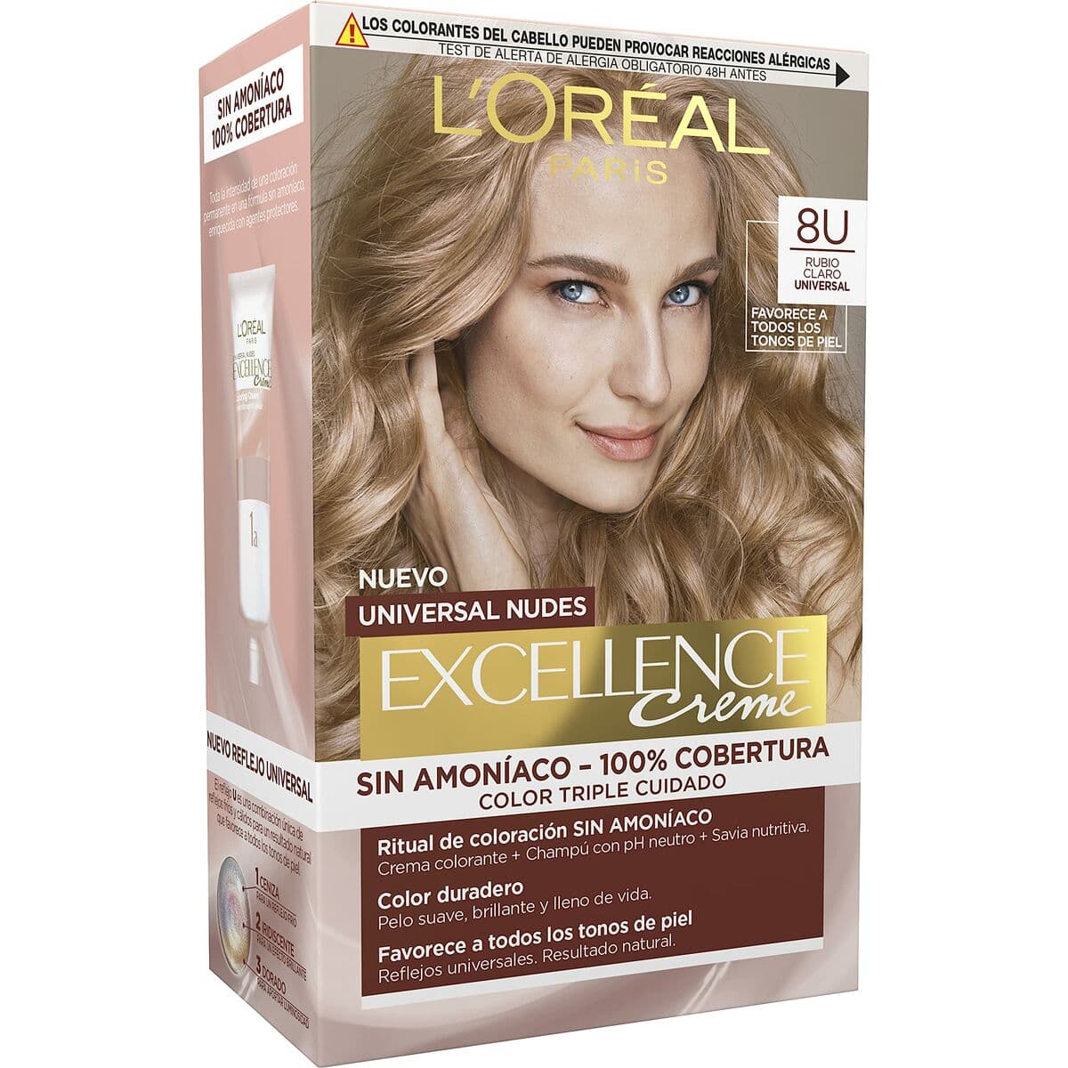 Tinte Permanente L'Oréal Paris Excellence Nº 8u-Light Blonde (5 Unidades)