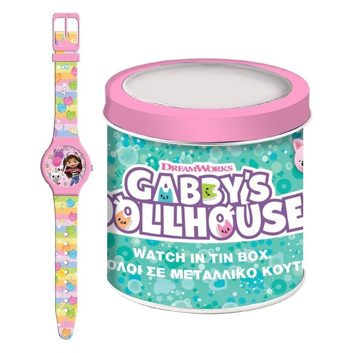 Uhr für Kleinkinder Gabby's Dollhouse 000574089 - TIN BOX Ø 33 mm