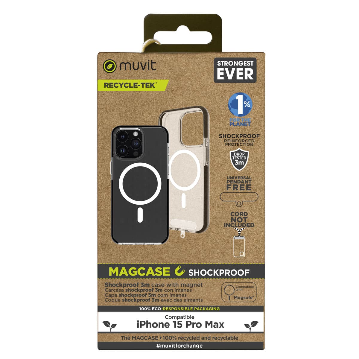 Protection pour téléphone portable Muvit for Change iPhone 15 Pro Max Clear Magnétique
