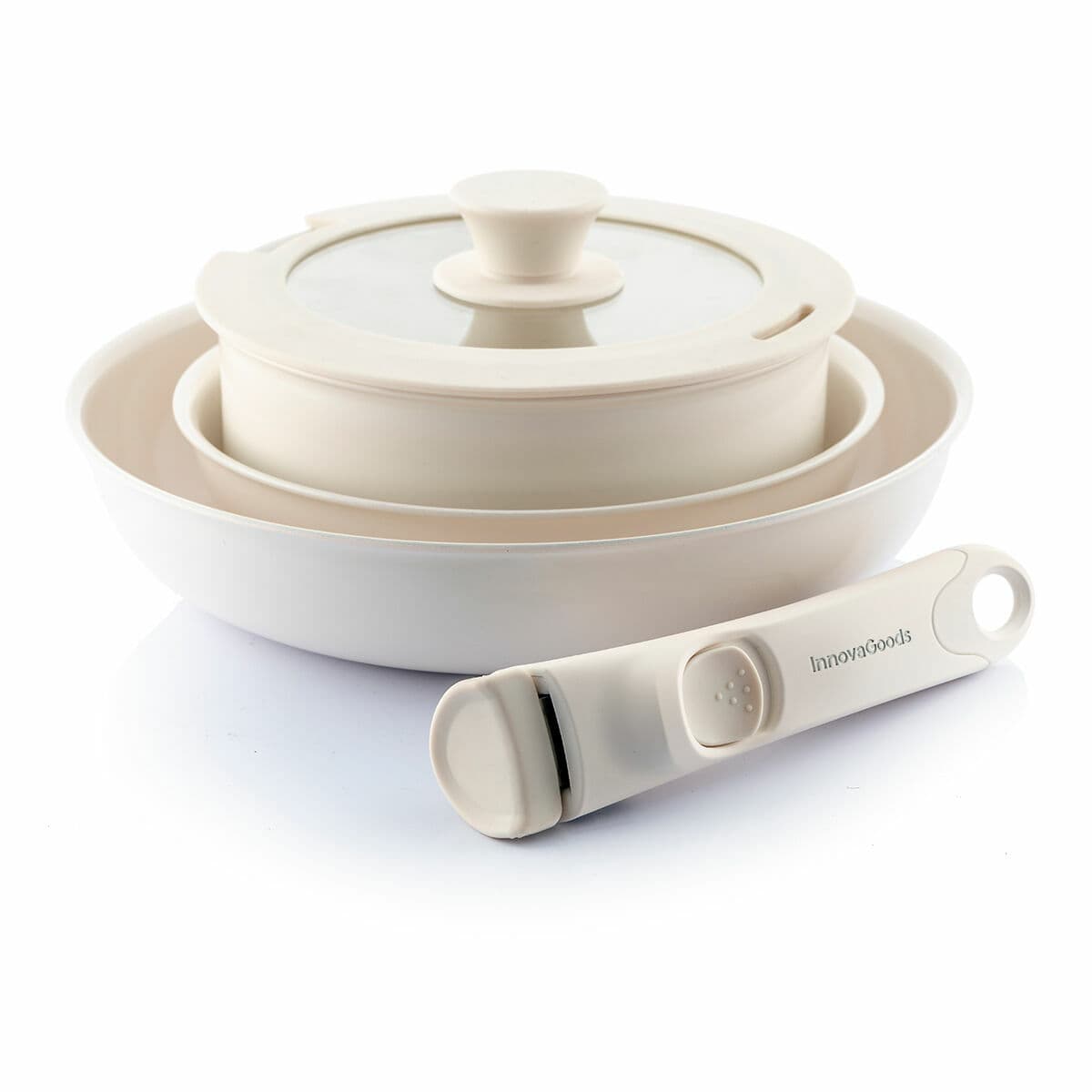 Pannu komplekts ar noņemamu rokturi un vāku Passet InnovaGoods Alumīnijs 5 Daudzums (Atjaunots A)